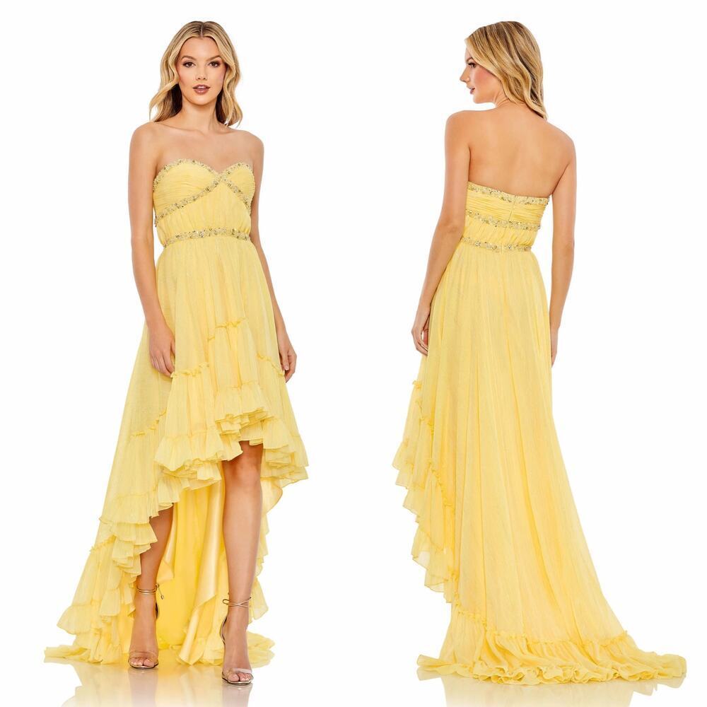 Mac Duggal 68096 High Low Strapless Chiffon Formal Dress Size 10 NWT $498 Prom